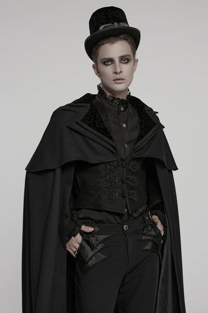 Black Stand Collar Long Sleeves Embroidery Men's Gothic Frog Witchy Coat