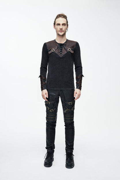 Brown Long Sleeves Designer Mens Punk T-Shirt