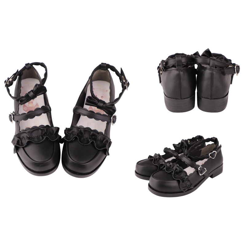 Sweet Ruffle Bowknot Japanese Lolita Shoes 15 Colors