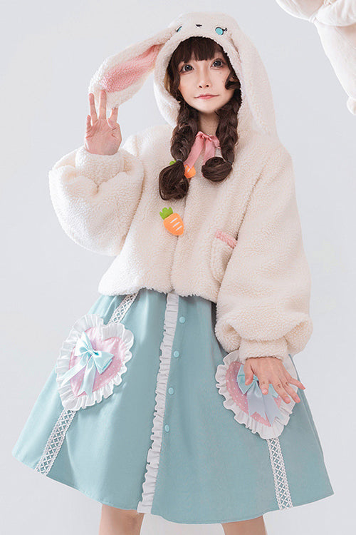 Blue Rabbit Lapel Collar Lantern Sleeves Love Embroidered Sweet Lolita OP Dress