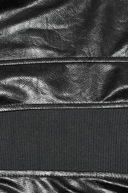 Black Sleeveless Faux Leather Stitching Zipper Women's Punk Vest