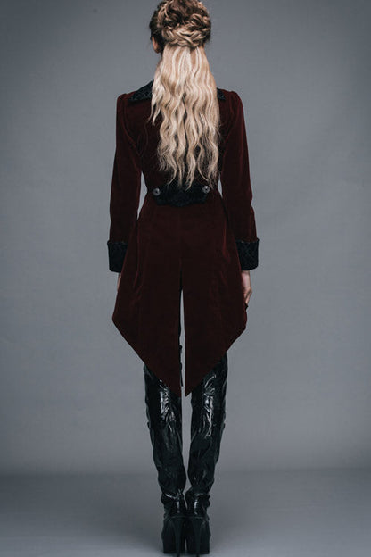 Red Embroidered High Collar Party Womens Gothic Coat