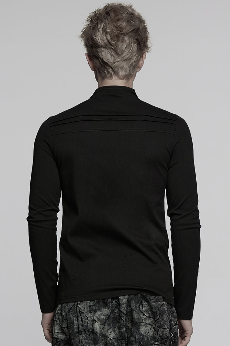 Black Stand Collar Long Sleeves Asymmetric Zipper Men's Punk Blouse