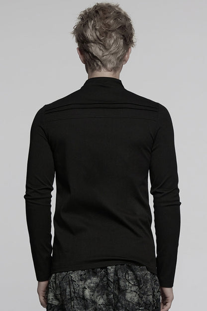 Black Stand Collar Long Sleeves Asymmetric Zipper Men's Punk Blouse