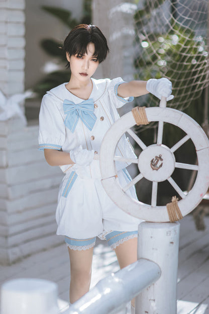 White Immortal Mint Ouji Lolita Short Sleeves