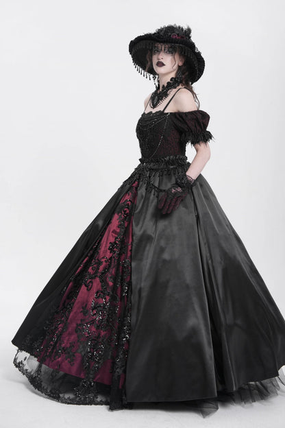 Black/Red Off Shoulder Embroidery Stitching Lace Women's Gothic Dress