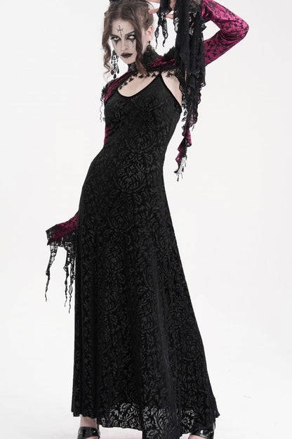 Black/Purple Stand Collar Long Sleeves Lace Tassels Women's Gothic Cape