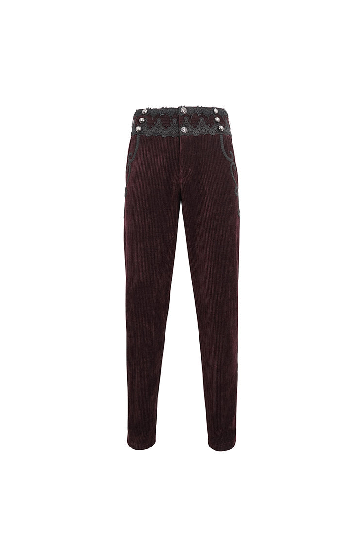 Red High Waisted Lace Splice Men's Gothic Pants