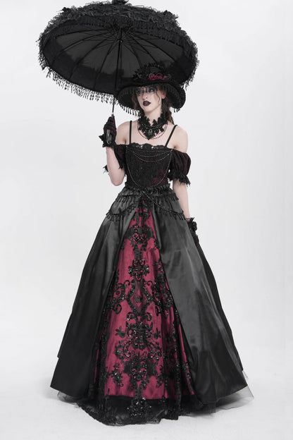 Black/Red Off Shoulder Embroidery Stitching Lace Women's Gothic Dress