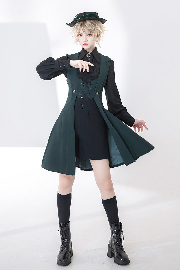Green Lace-Up Slim Gothic Vintage Handsome Ouji Lolita Vest