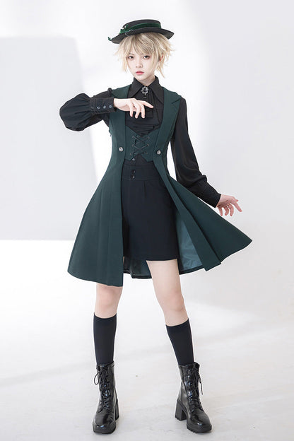 Green Lace-Up Slim Gothic Vintage Handsome Ouji Lolita Vest