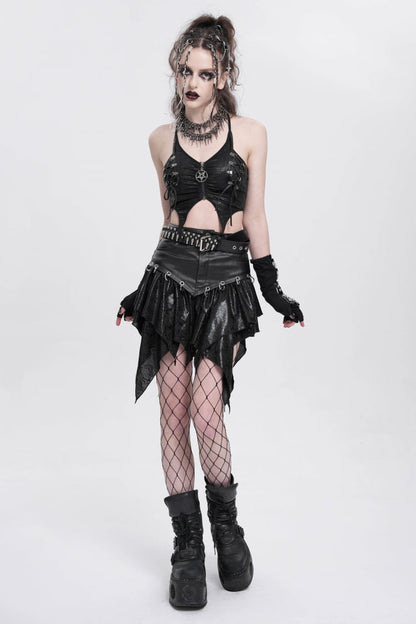 Black Sleeveless Stitching Irregular Mesh Women's Punk Tank Top
