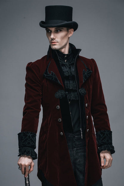 Wine Formal Party Turn Down Collar Long Sleeves Mens Gothic Swallowtail Coat
