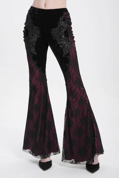 Red Floral Embroidery Stitching Lace Women's Gothic Pants