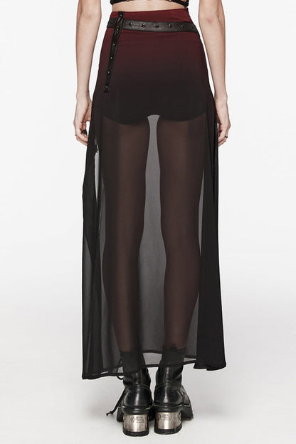 Black/Red Rivet Split Women's Gothic Skirt with Belt