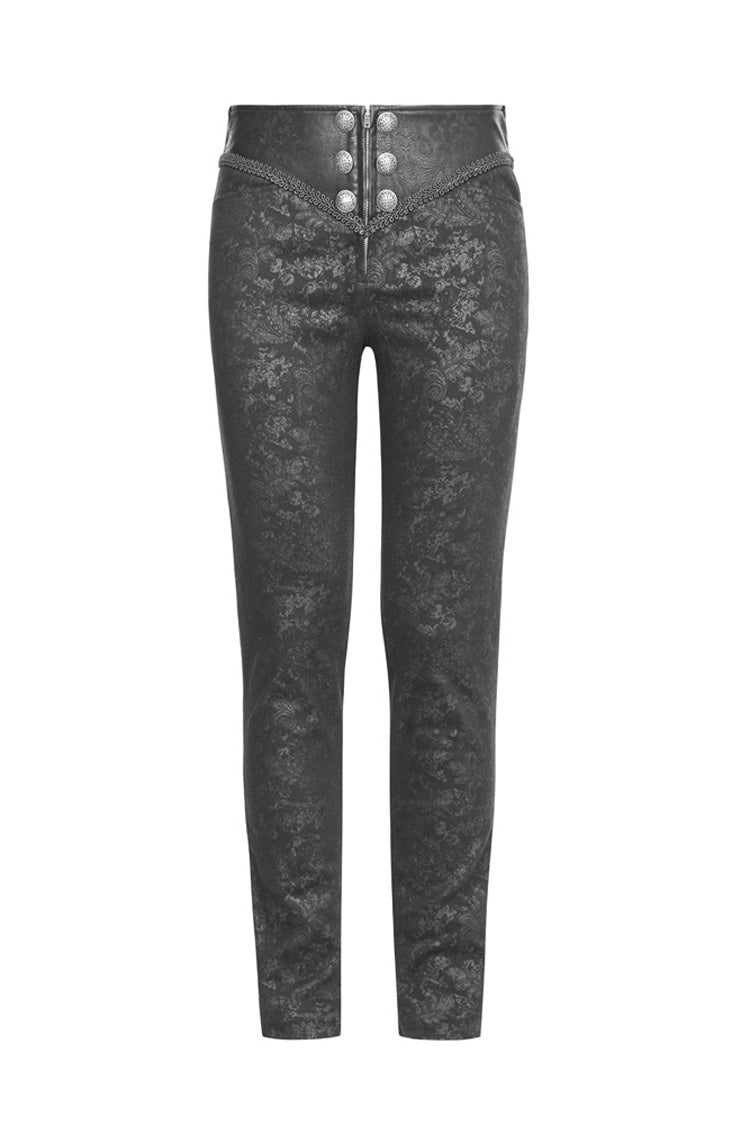 Black Waist Head Stereoscopic Pattern Leather Metal Buckle Lace-Up Men's Gothic Trousers