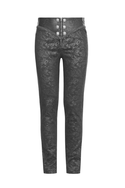 Black Waist Head Stereoscopic Pattern Leather Metal Buckle Lace-Up Men's Gothic Trousers