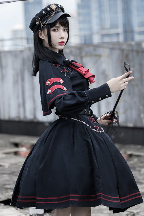 Black Punishment Execution Officer Series Military Style Shirt and Skirt Set Gothic Lolita Dress