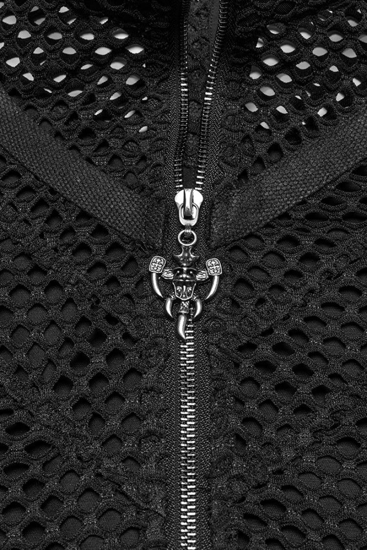 Black Stand Collar Stitching Mesh Men's Punk Vest
