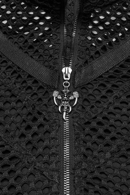Black Stand Collar Stitching Mesh Men's Punk Vest