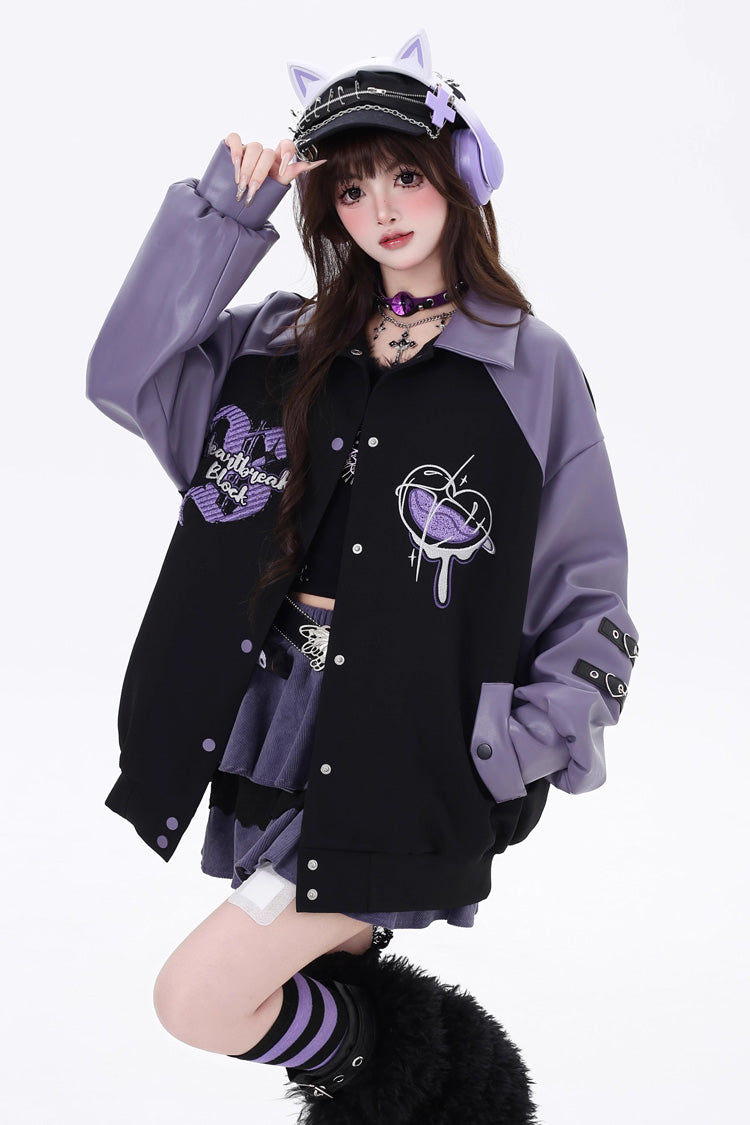 Long Sleeves Embroidery Stitching Gothic Japanese Jirai Kei Coat 2 Colors