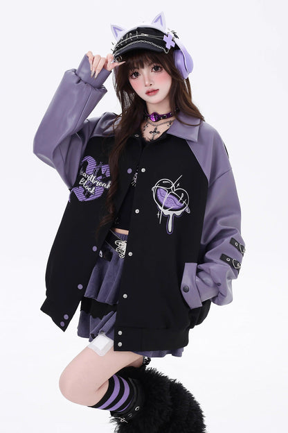 Long Sleeves Embroidery Stitching Gothic Japanese Jirai Kei Coat 2 Colors