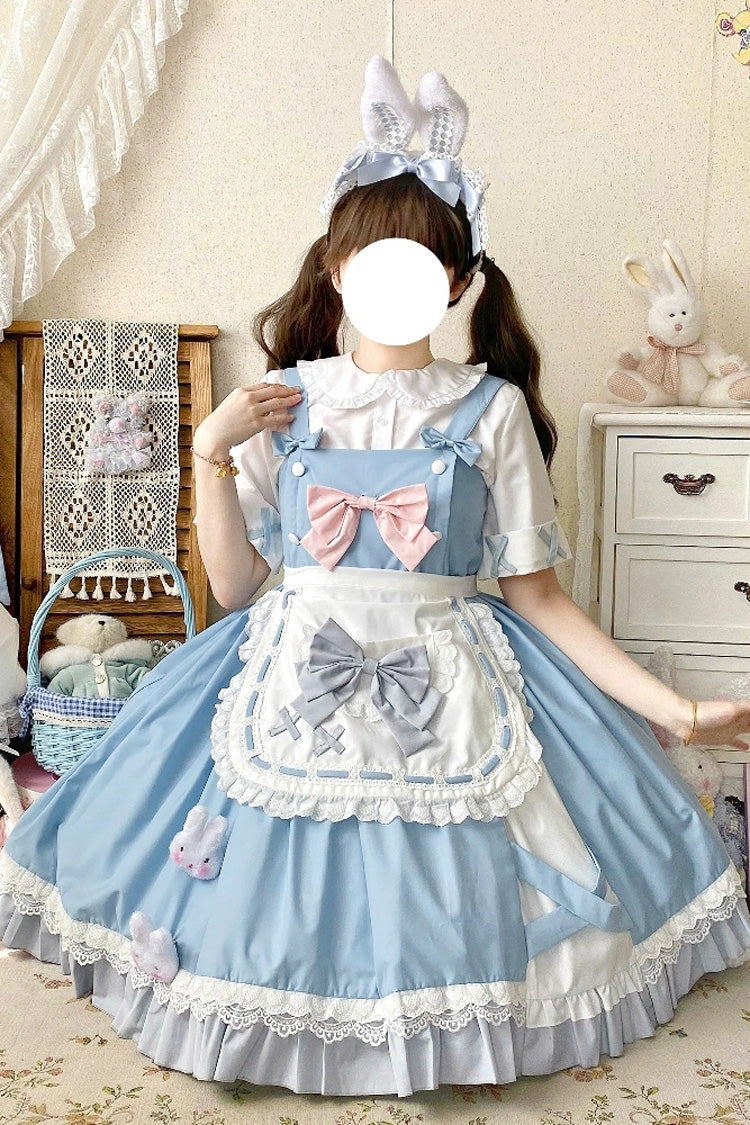 Blue [Picnic Rabbit] Ruffle Bowknot Lace Daily Sweet Lolita Jsk Dress Set