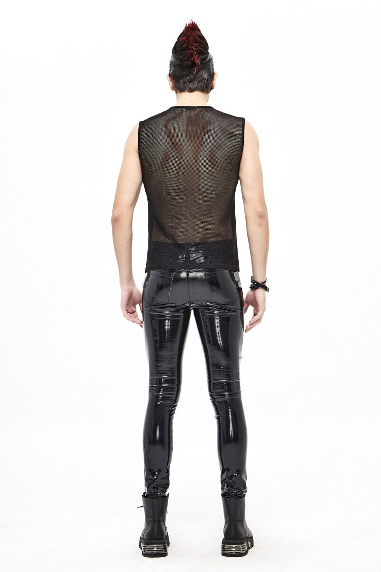 Black Shiny Knits Splice Armor Modeling Mesh Men's Punk Vest