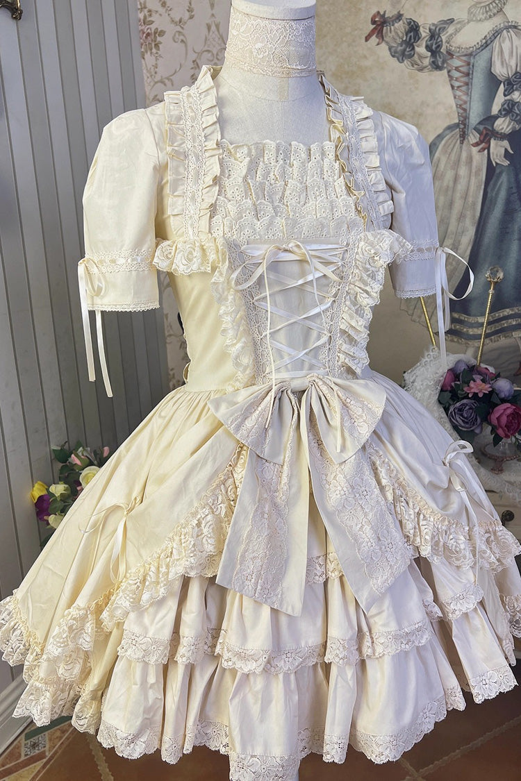 [Miss Rella] Short Sleeves Multi-Layered Ruffle Cardigan Bowknot Lace-Up Sweet Lolita Dress 9 Colors