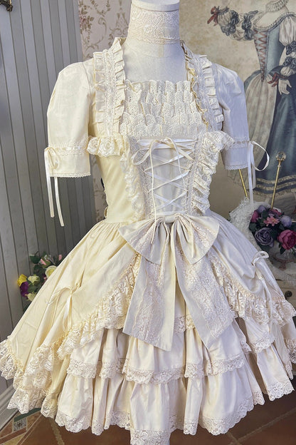 [Miss Rella] Short Sleeves Multi-Layered Ruffle Cardigan Bowknot Lace-Up Sweet Lolita Dress 9 Colors
