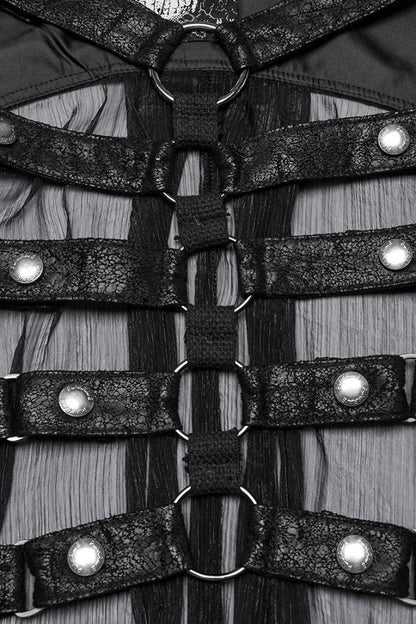 Black Sleeveless Hooded Mesh Women's Punk Harness Vest