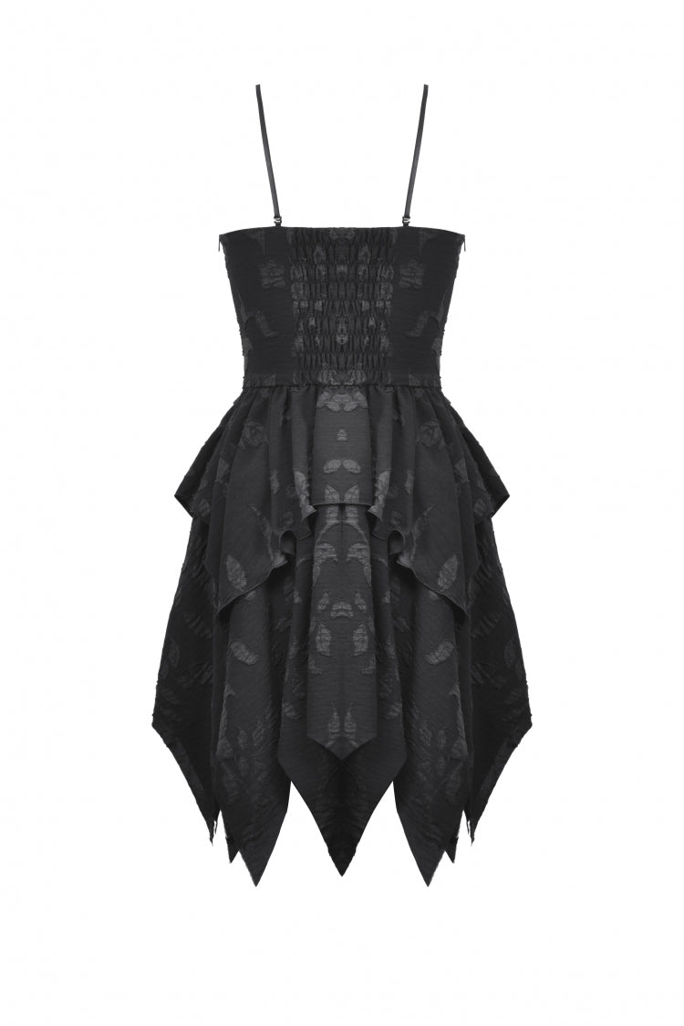 Black V Collar Sleeveless Halloween Printed Irregular Women's Gothic Slip Dress