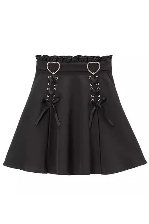 Heart Shape Decoration Bowknot Sweet Jirai Kei Skirt 2 Colors