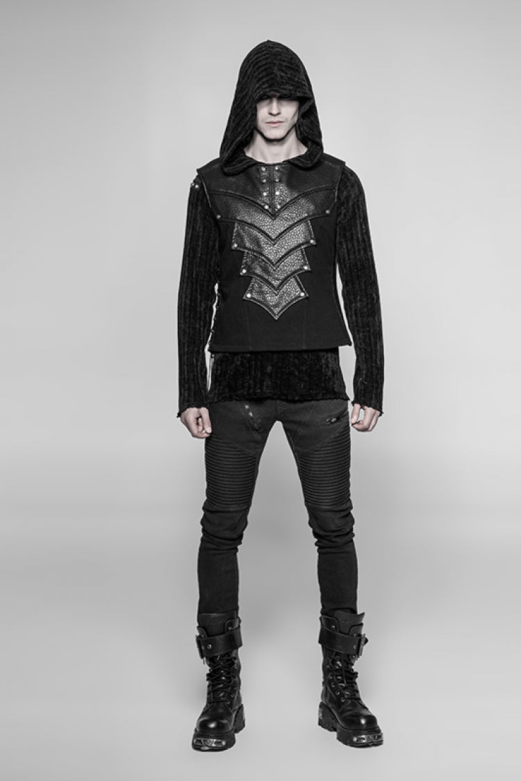 Black Sleeveless Faux Leather Detailed Men's Punk Vest