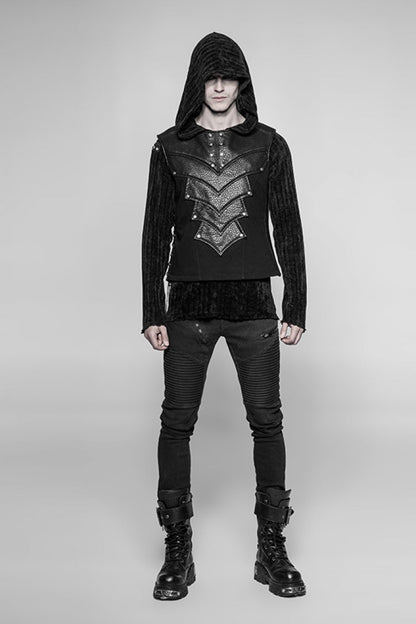 Black Sleeveless Faux Leather Detailed Men's Punk Vest