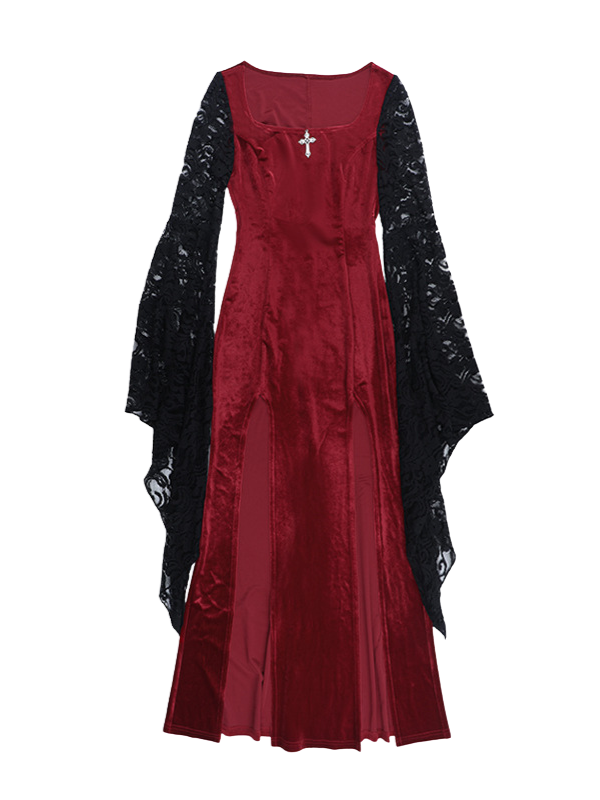 Vampire Bell Sleeve Slit Dress