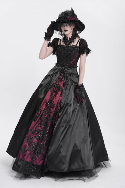Black/Red Off Shoulder Embroidery Stitching Lace Women's Gothic Dress