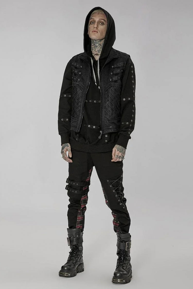 Twill Metal Skeleton Claw Zip Stand Collar Sleeveless Mens Steampunk Vest 2 Colors