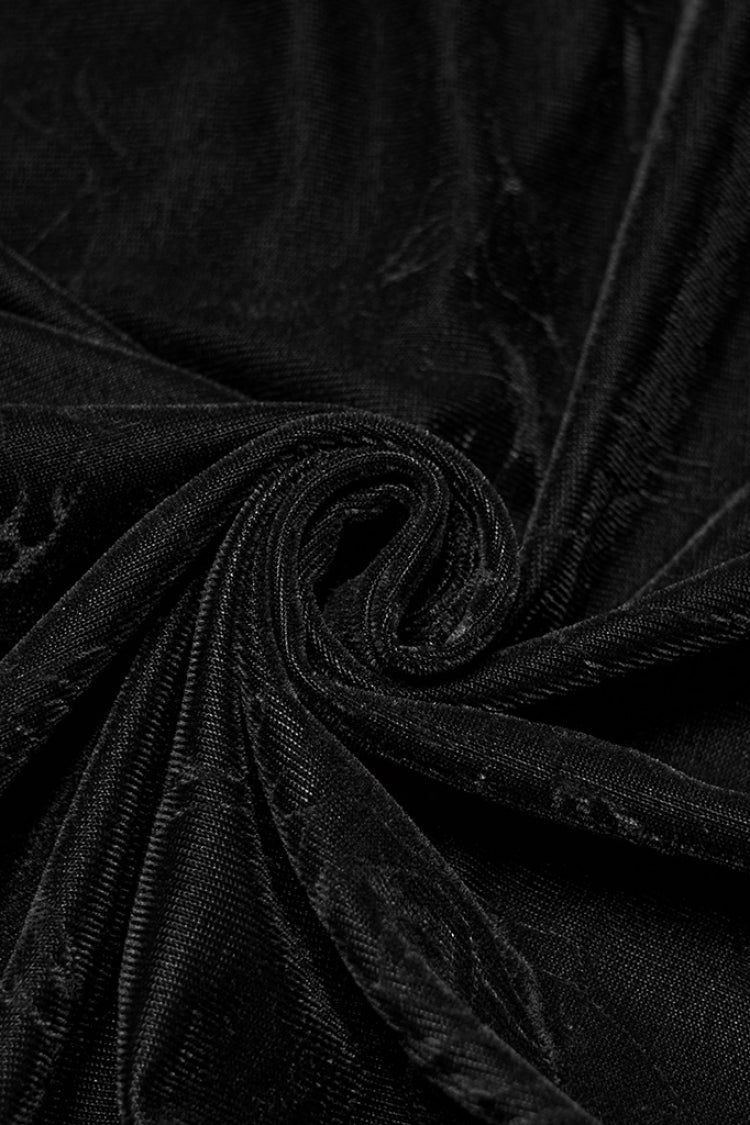 Black Stand Collar Long Sleeves Rose Embossed Lace-Up Zippered Men's Gothic Top