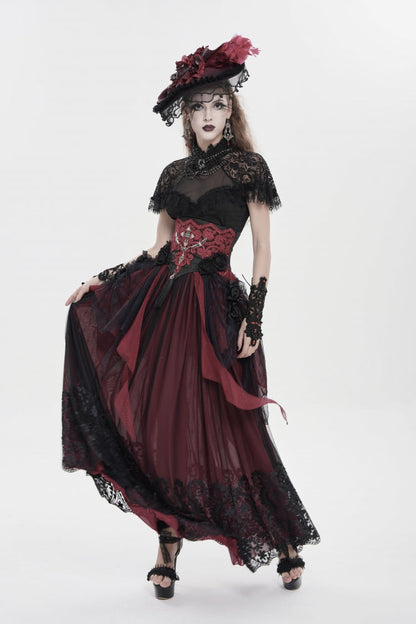 Black/Red Embroidered Lace Women's Gothic Underbust Corset Embroidered Rose Cross Underbust Corset