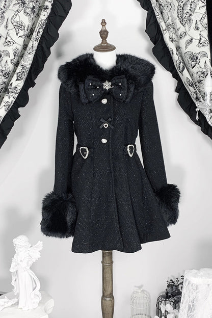 [Velvet Star Dream] Long Sleeves Bow Sweet Jirai Kei Japanese Overcoat 2 Colors