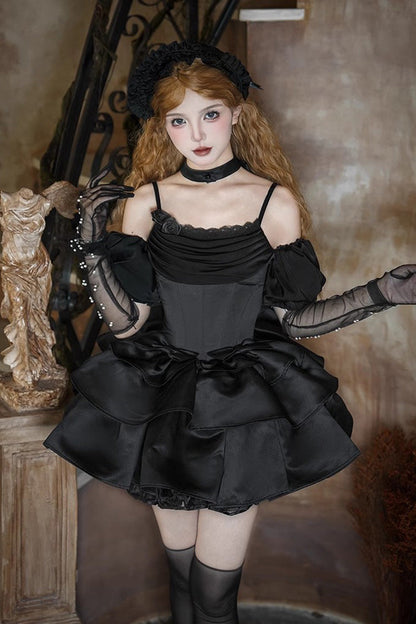 Black [Duet] Sleeveless Double-Layered Ruffle Bowknot Gothic Elegant Gorgeous Lolita Jsk Dress
