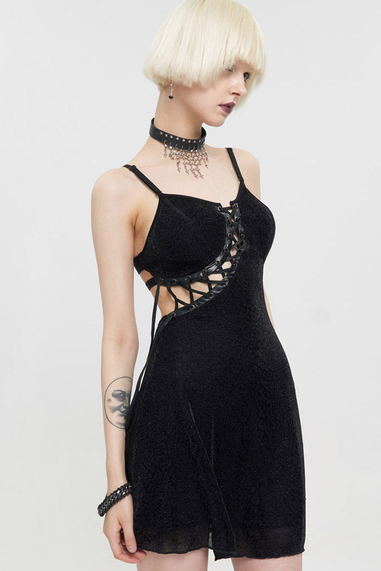 Black Punk Chest Cross Straps Sexy Suspenders Backless Women's Dress