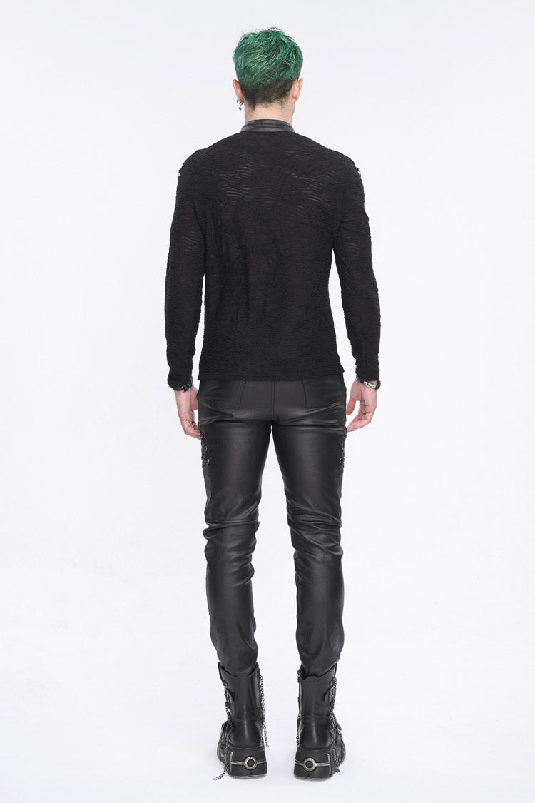 Black Stand Collar Mesh Splice Men's Punk Shirt