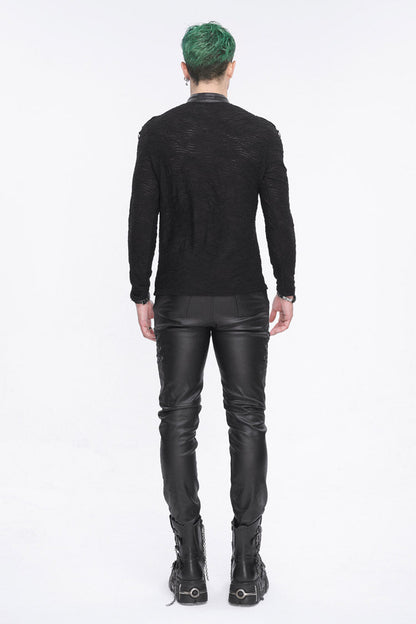 Black Stand Collar Mesh Splice Men's Punk Shirt