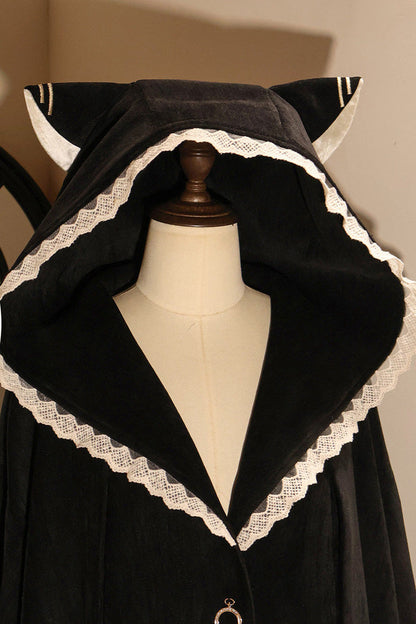 Black [Clock of Reincarnation Cycles] Cat Ears Magic Hooded Sweet Lolita Coat Cloak