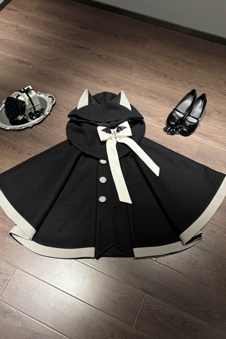 Black/Pink Bat Bowknot Cloak Wool Sweet Lolita Coat