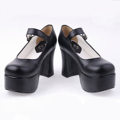 Black PU Round Toe Platform Lolita Shoes