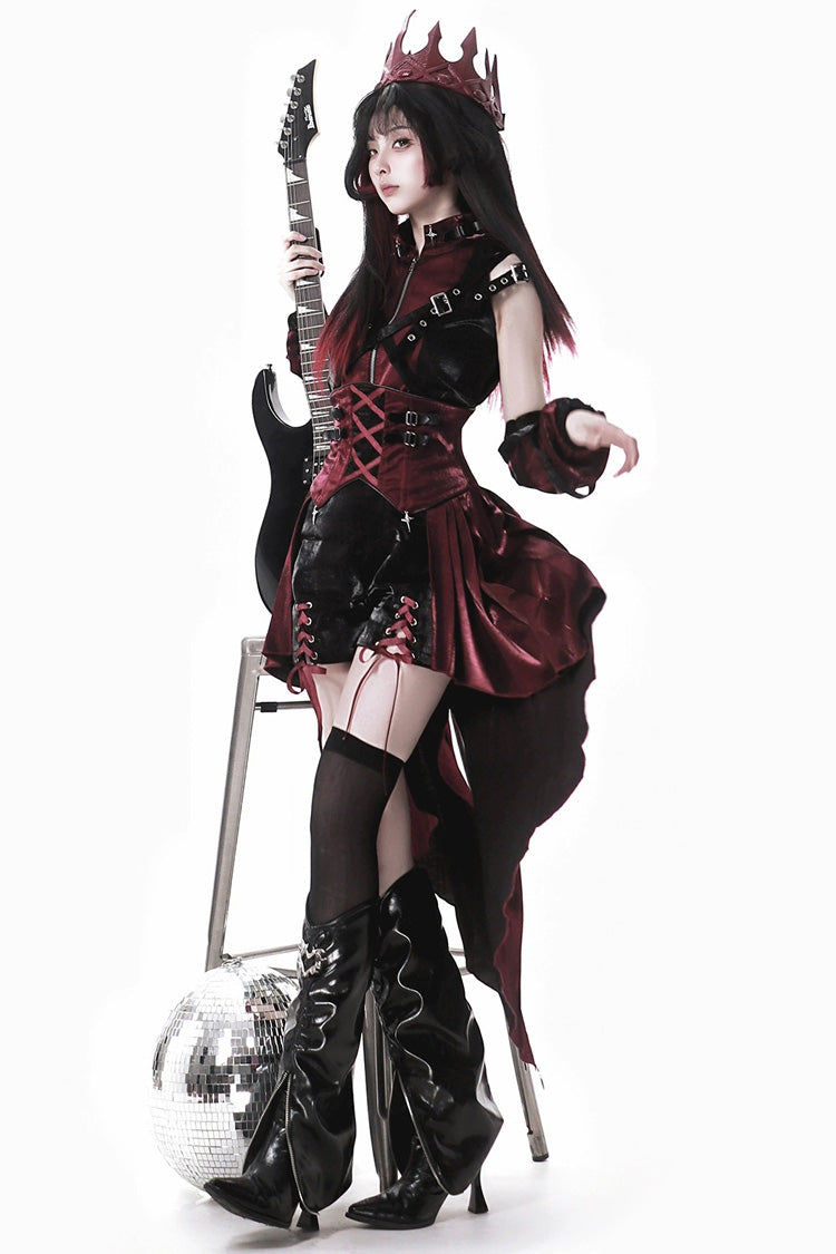 Black/Red [Chief Assassin] Lace-Up Gothic Ouji Lolita Set