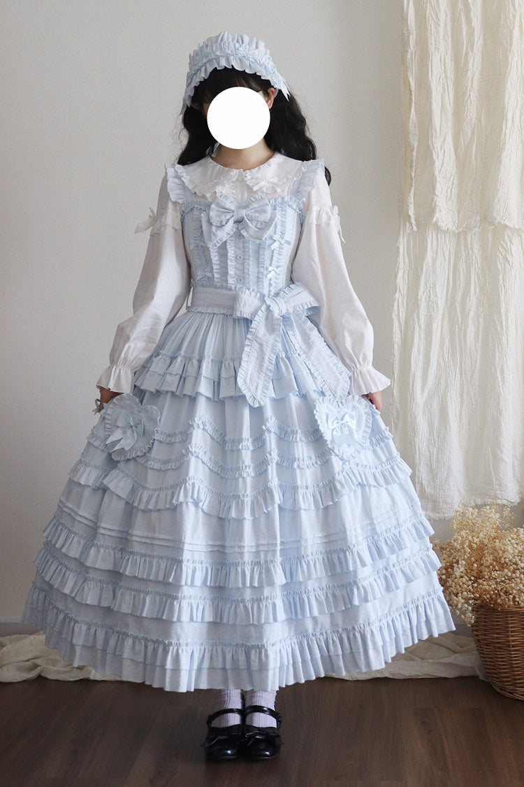 Blue [Heart In Love] Multi-Layered Ruffled Bow Sweet Lolita Jsk Dress